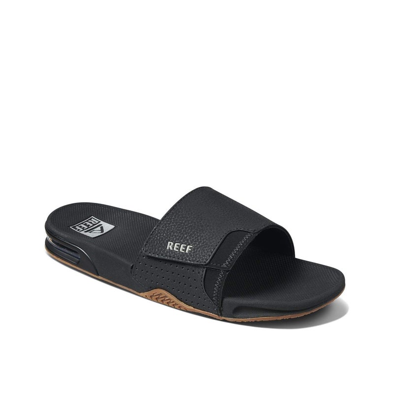 Reef Fanning Slide Mens Bottle Opener Sandal, Arch Support, Durable Outsole, Water Friendly, Black/Silver, 8 - Image 2